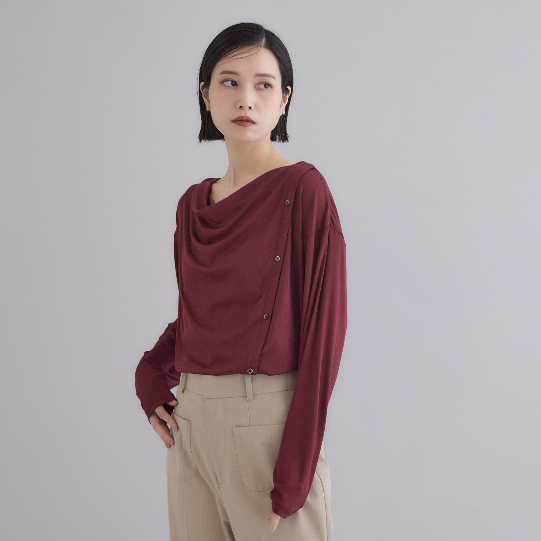 OPAQUE.CLIP「【es】ドレープネック アシンメトリーカットソー【洗濯機OK】」|Tシャツ・カットソー|