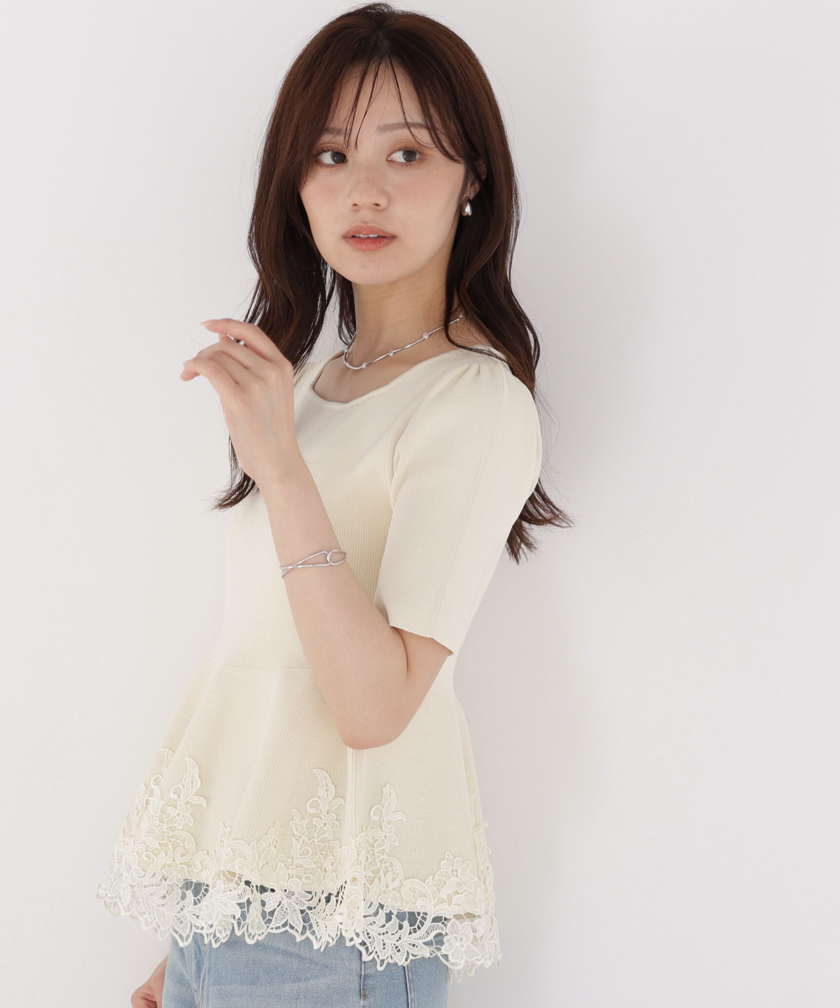 PROPORTION BODY DRESSING「レーストリムペプラムニット 26AW」|ニット・セーター|