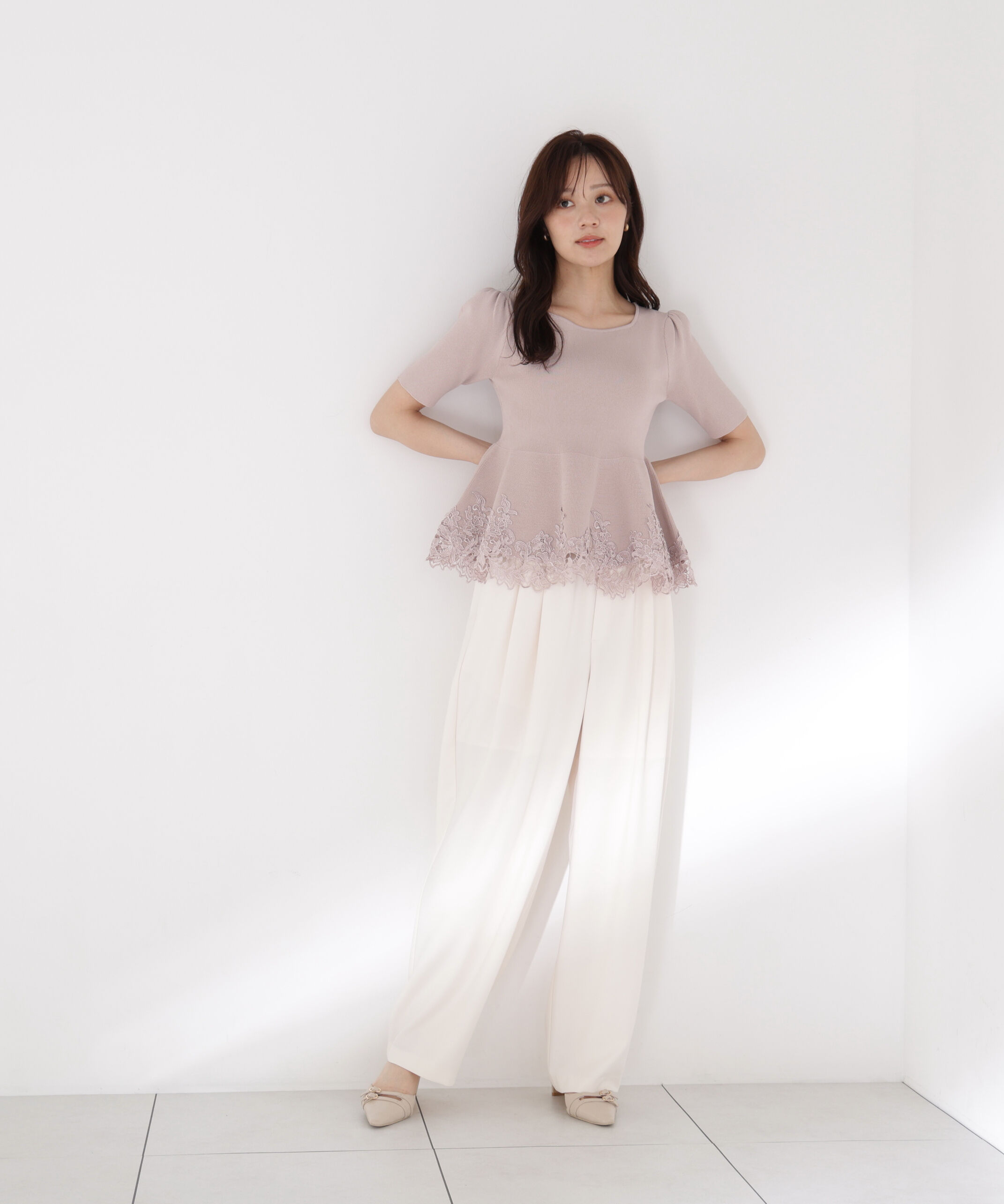 PROPORTION BODY DRESSING「レーストリムペプラムニット 26AW」|ニット・セーター|