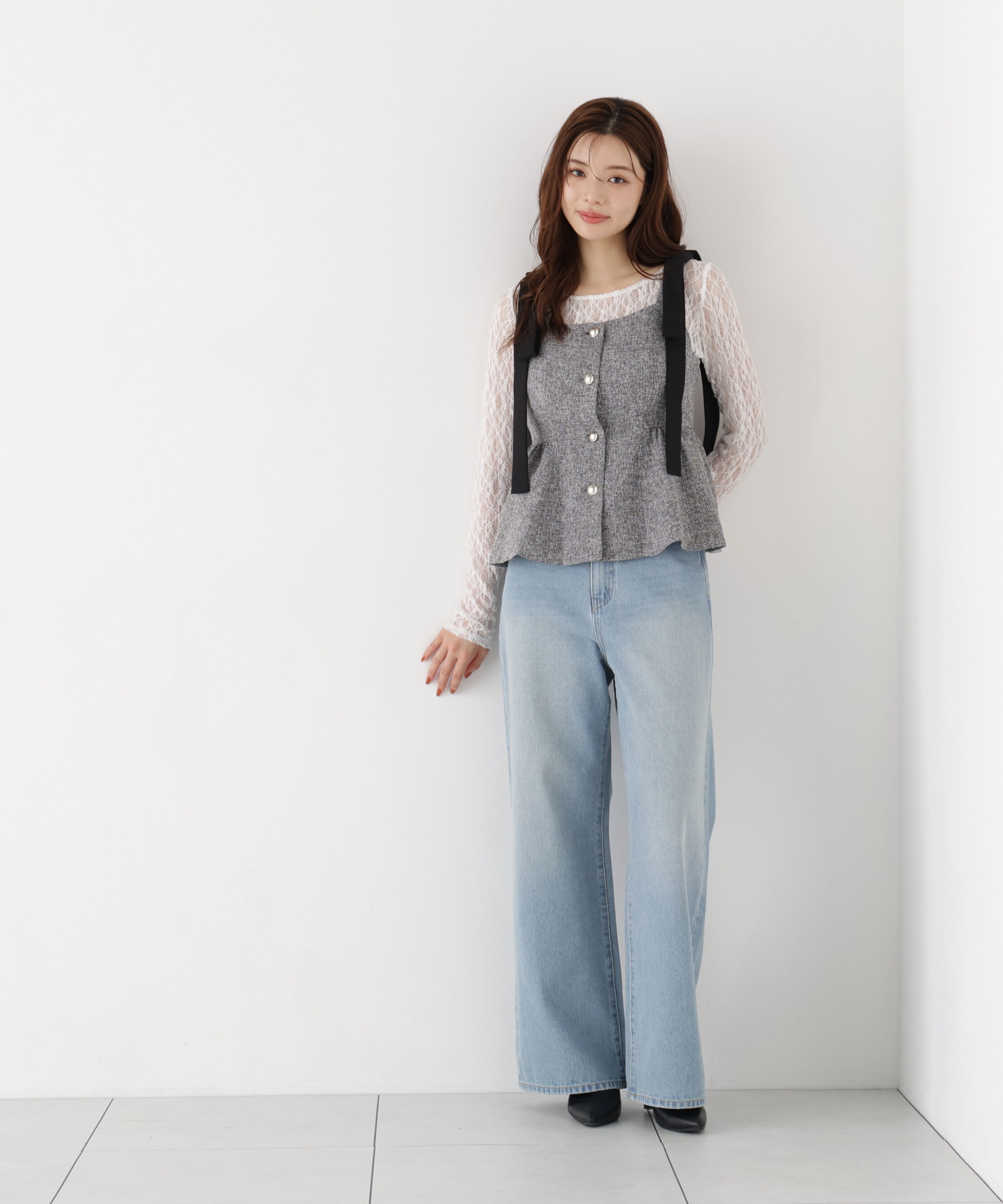 PROPORTION BODY DRESSING「リボンペプラムジレ 26AW」|ブルゾン・スタジャン|