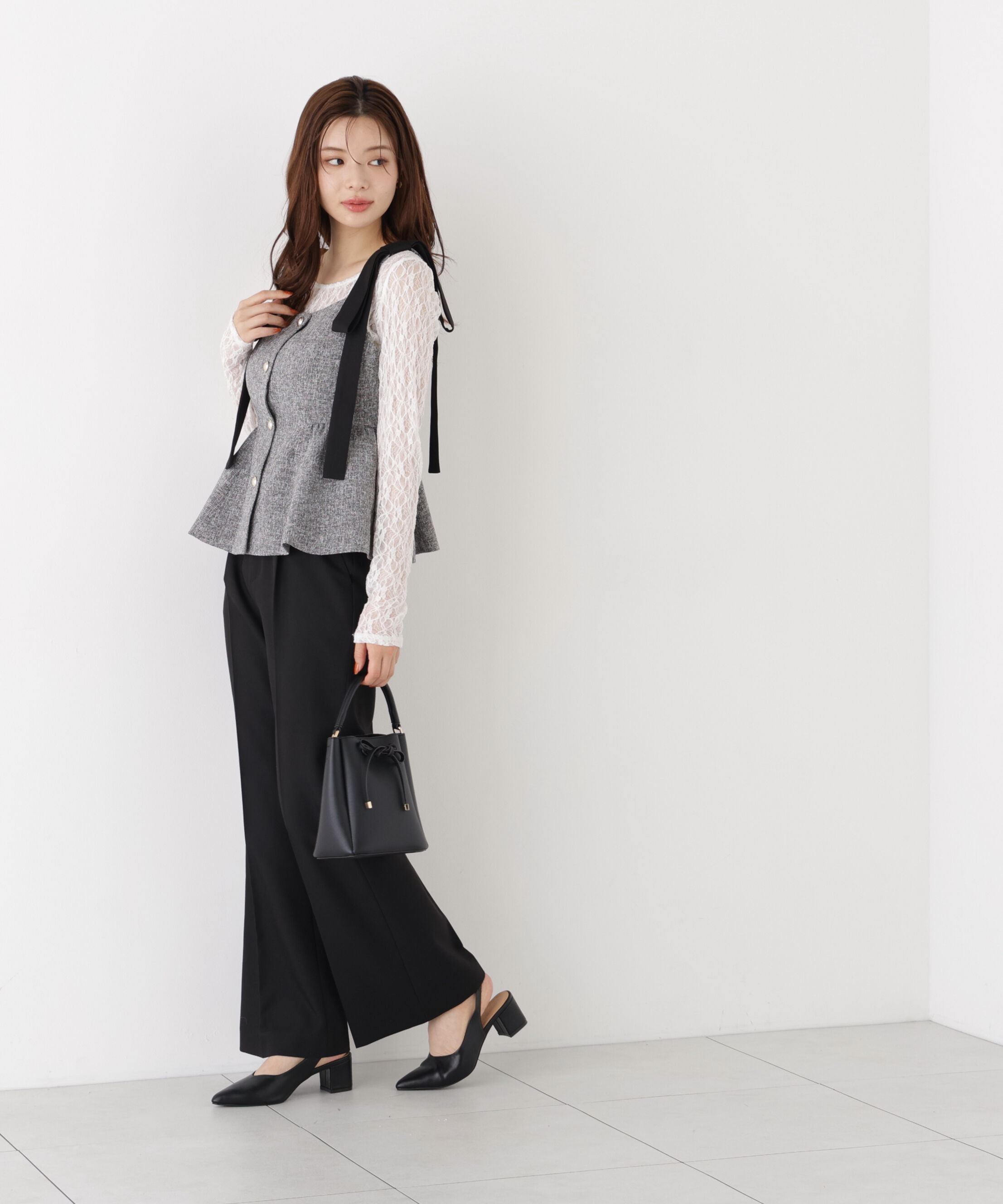 PROPORTION BODY DRESSING「リボンペプラムジレ 26AW」|ブルゾン・スタジャン|