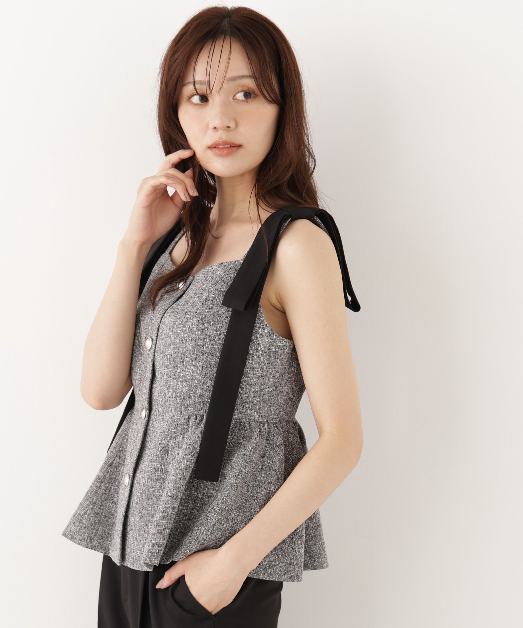 PROPORTION BODY DRESSING「リボンペプラムジレ 26AW」|ブルゾン・スタジャン|