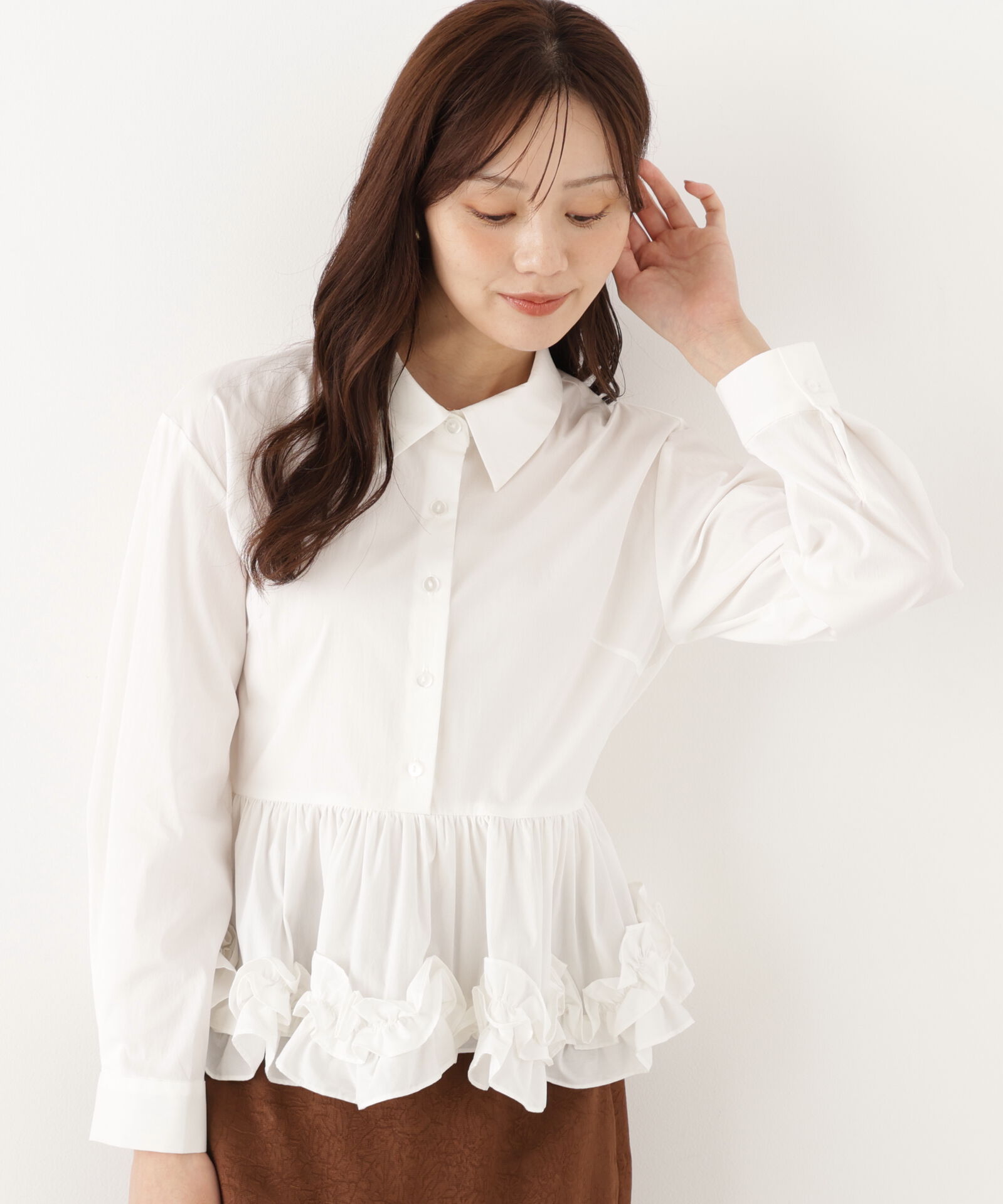  「＜a/mie＞ペプラムフリルブラウス」|シャツ・ブラウス|