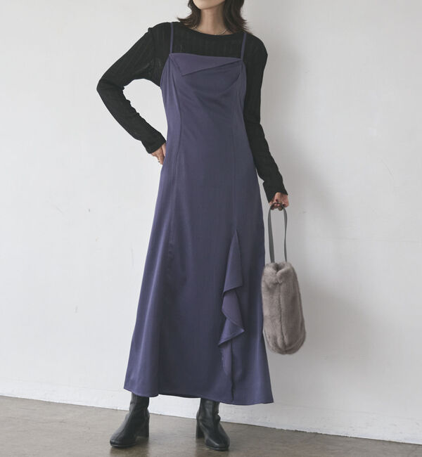 Doux archives「アシメデザインサテンキャミワンピース」|ワンピース|BLUE