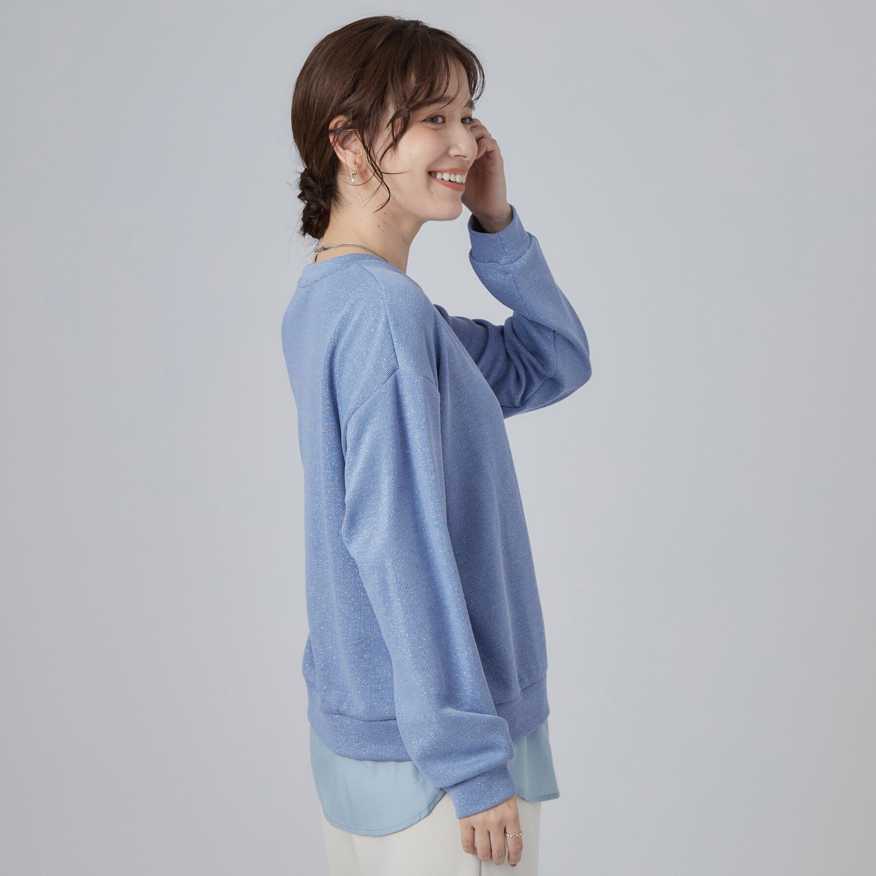 SHOO･LA･RUE「【S-LL/洗濯機可/体型カバー】インせず着られる レイヤード風 ラメ入りトップス」|Tシャツ・カットソー|