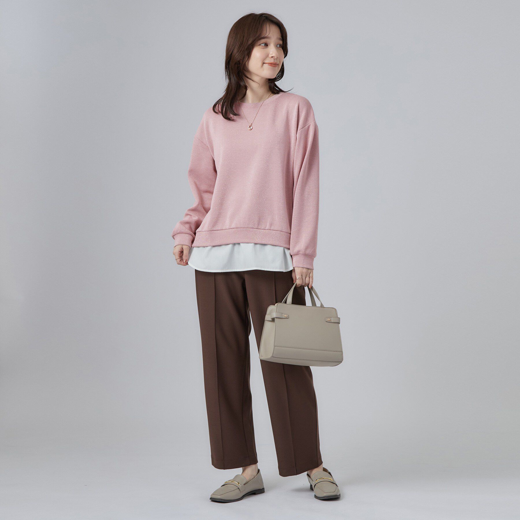 SHOO･LA･RUE「【S-LL/洗濯機可/体型カバー】インせず着られる レイヤード風 ラメ入りトップス」|Tシャツ・カットソー|