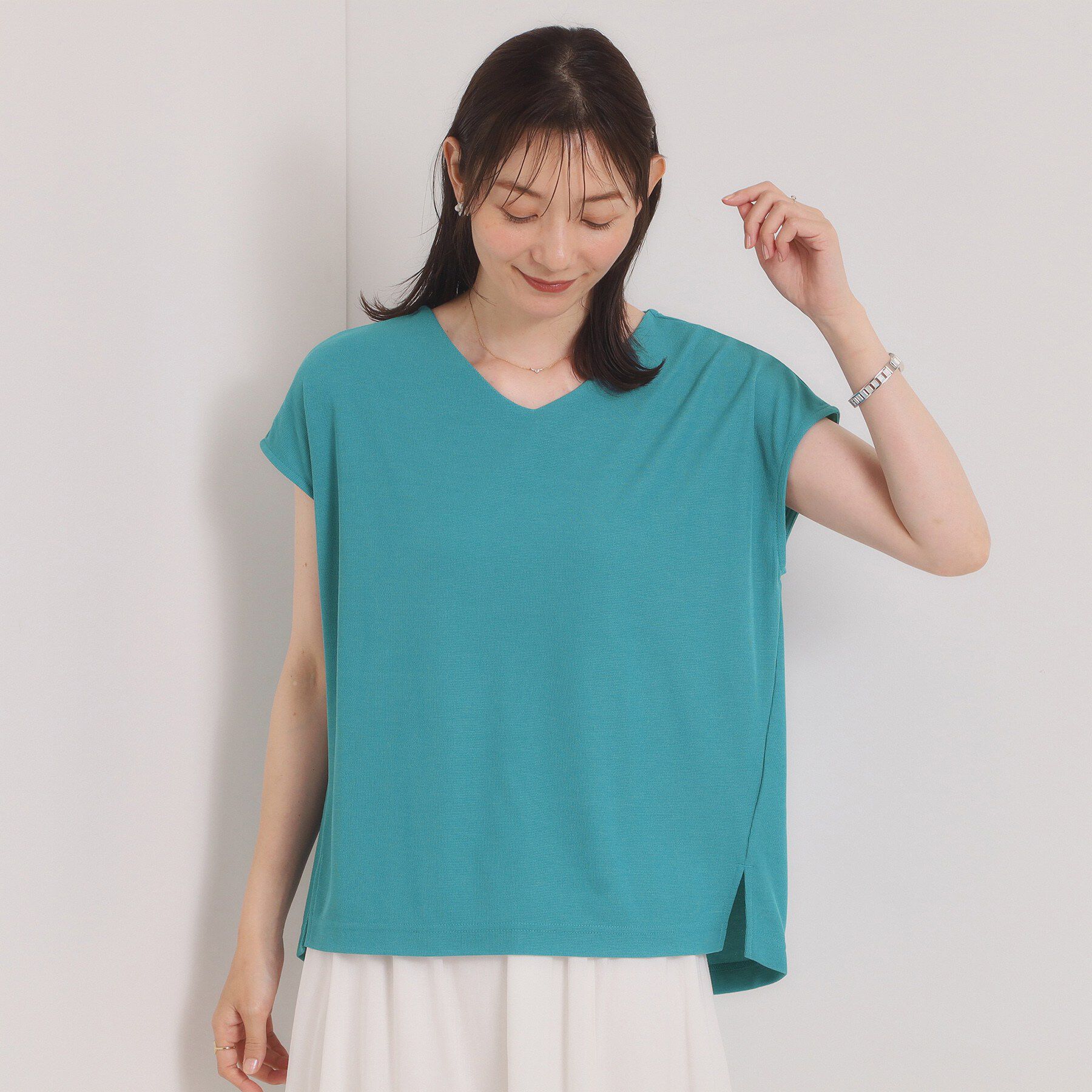 ITS&rsquo;DEMO「【冷感／速乾】Vネックカットプルオーバー」|Tシャツ・カットソー|ブルーグリーン(09
