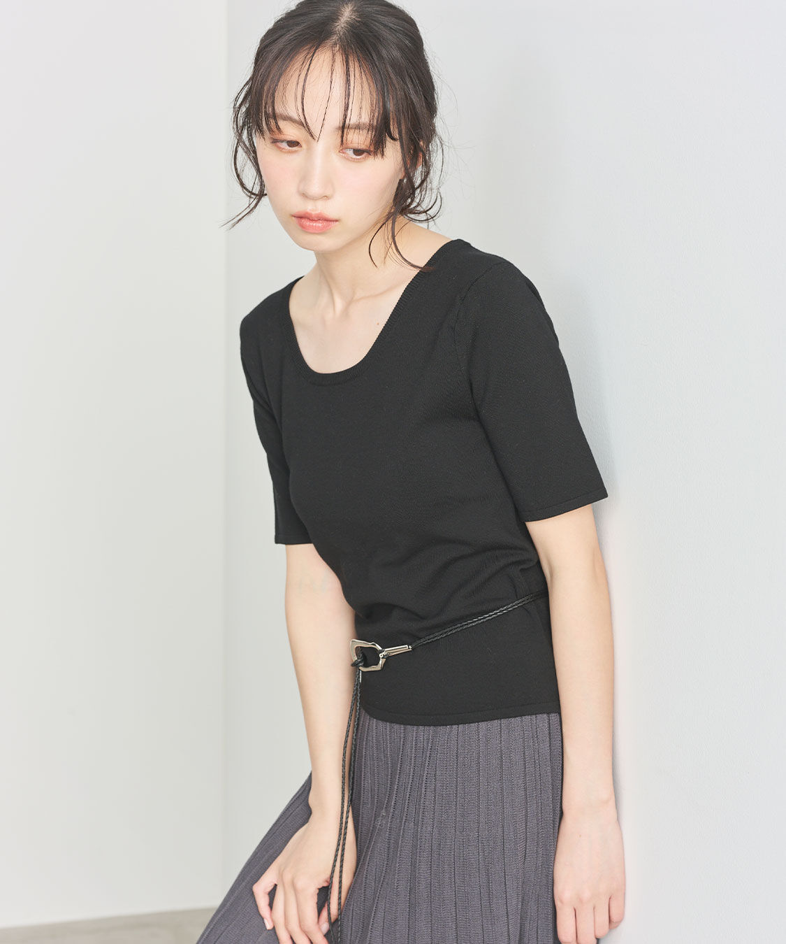 COCO DEAL「シルクブレンドUネックニットトップス」|ニット・セーター|
