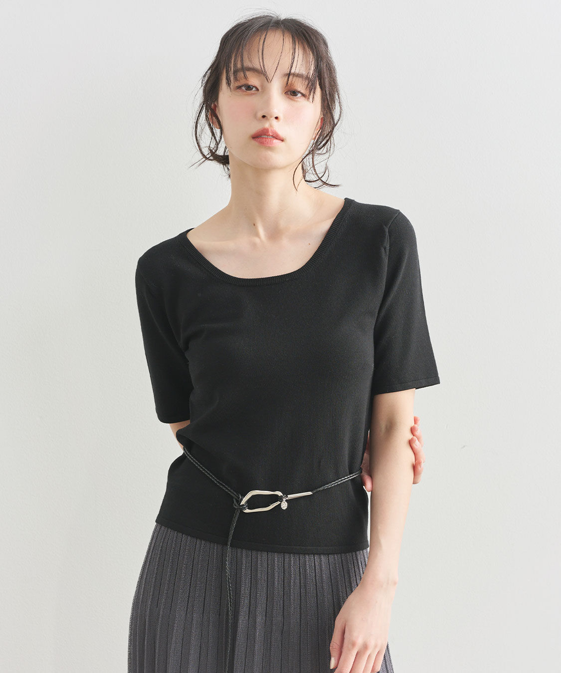 COCO DEAL「シルクブレンドUネックニットトップス」|ニット・セーター|