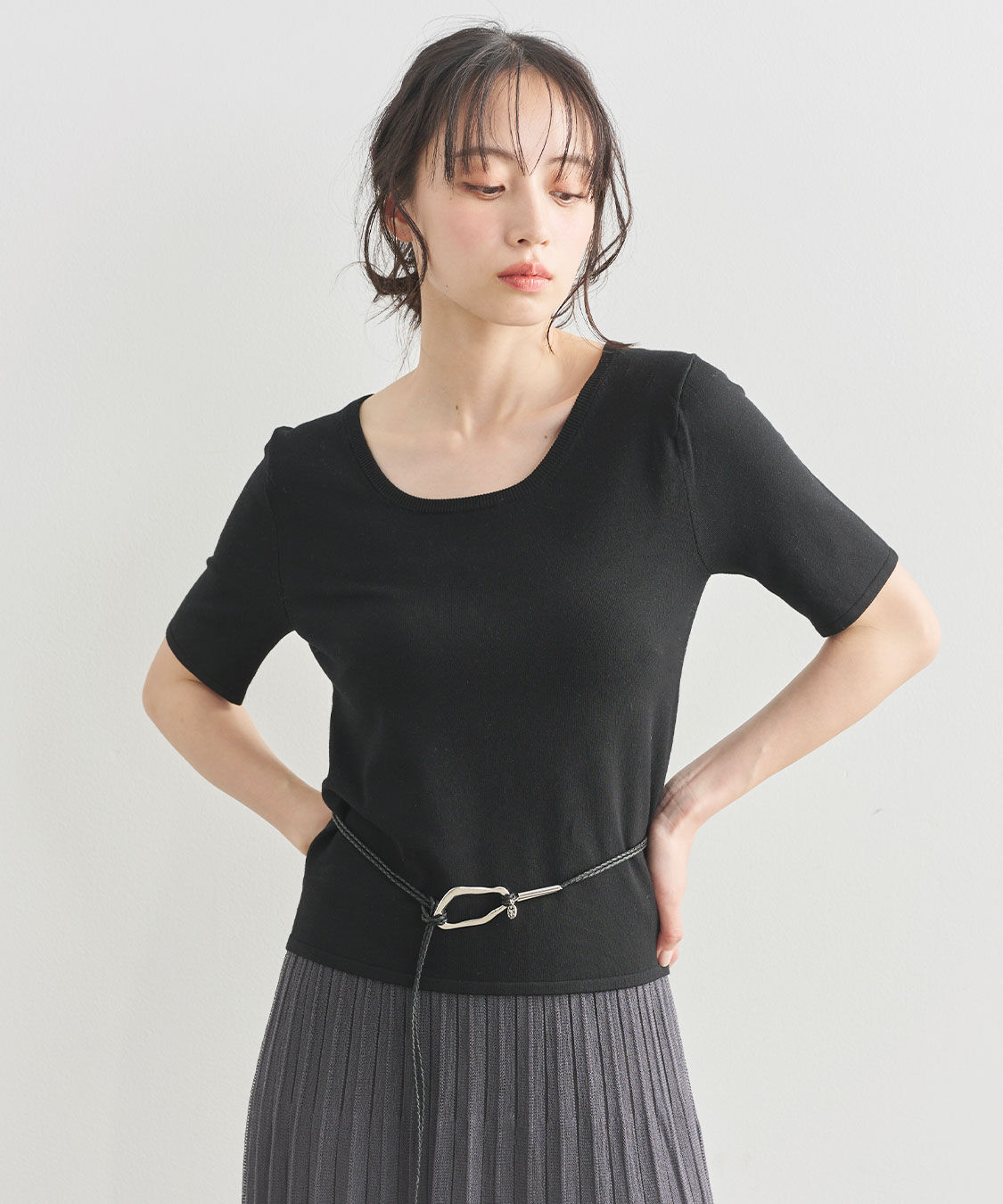 COCO DEAL「シルクブレンドUネックニットトップス」|ニット・セーター|