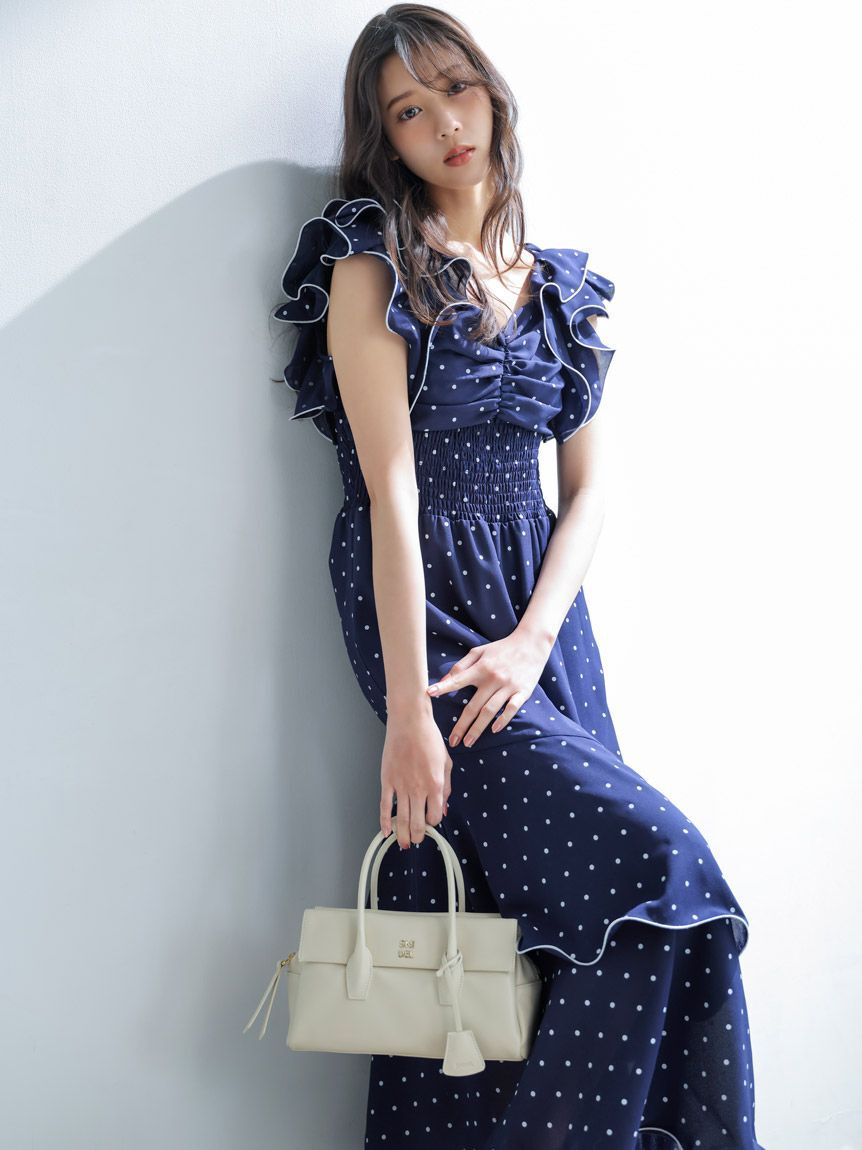 SNIDEL「フリルスリーブバリエプリントワンピース」|ワンピース|NVY