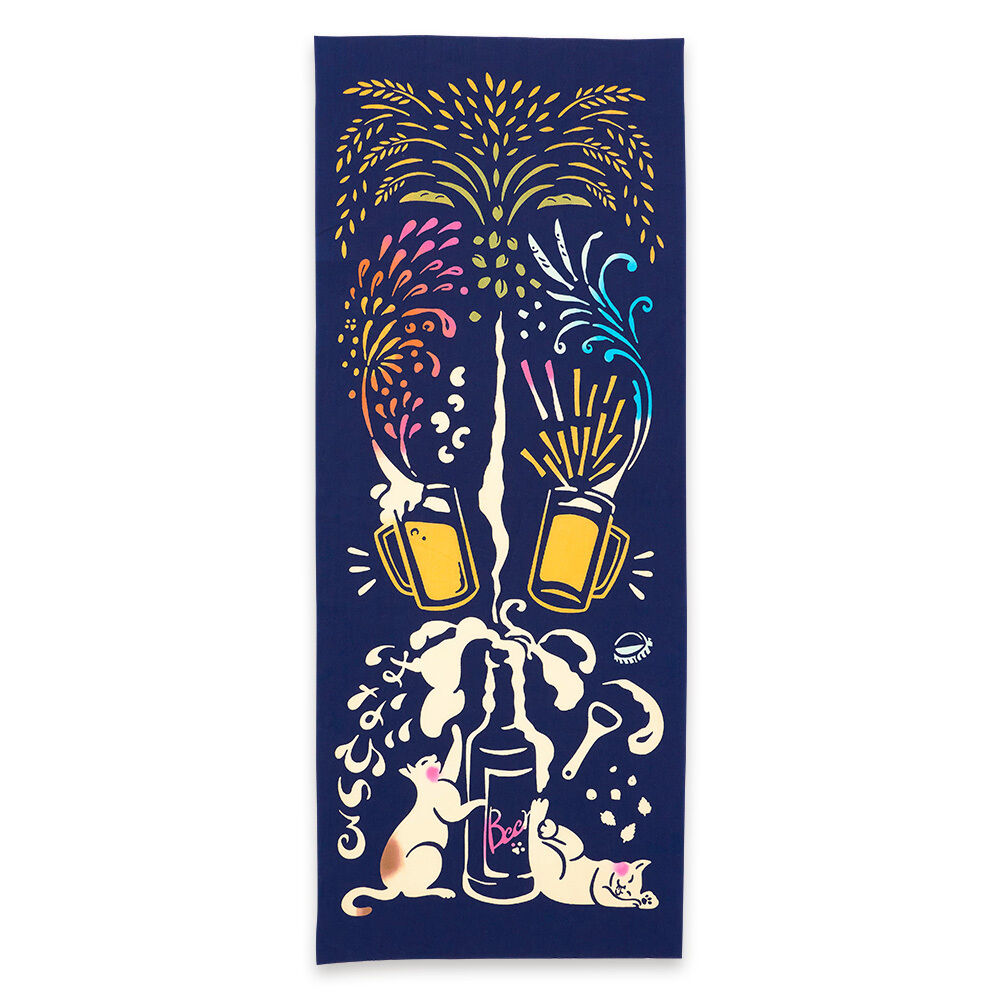 BACKYARD FAMILY「けねま てぬぐい 通販 手ぬぐい タペストリー 手拭い 絵てぬぐい 絵手拭い 約 90&times;35cm」|タオル|ブルー4