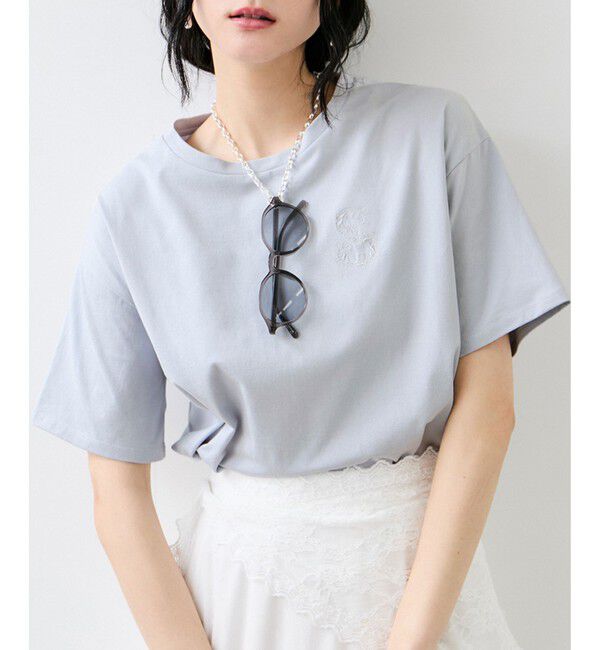 VIS「ボクシークロップド刺繍Tシャツ」|Tシャツ・カットソー|ブルー(44)