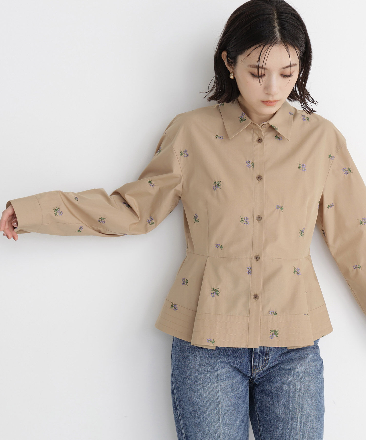  「刺繍ペプラムシャツ」|シャツ・ブラウス|