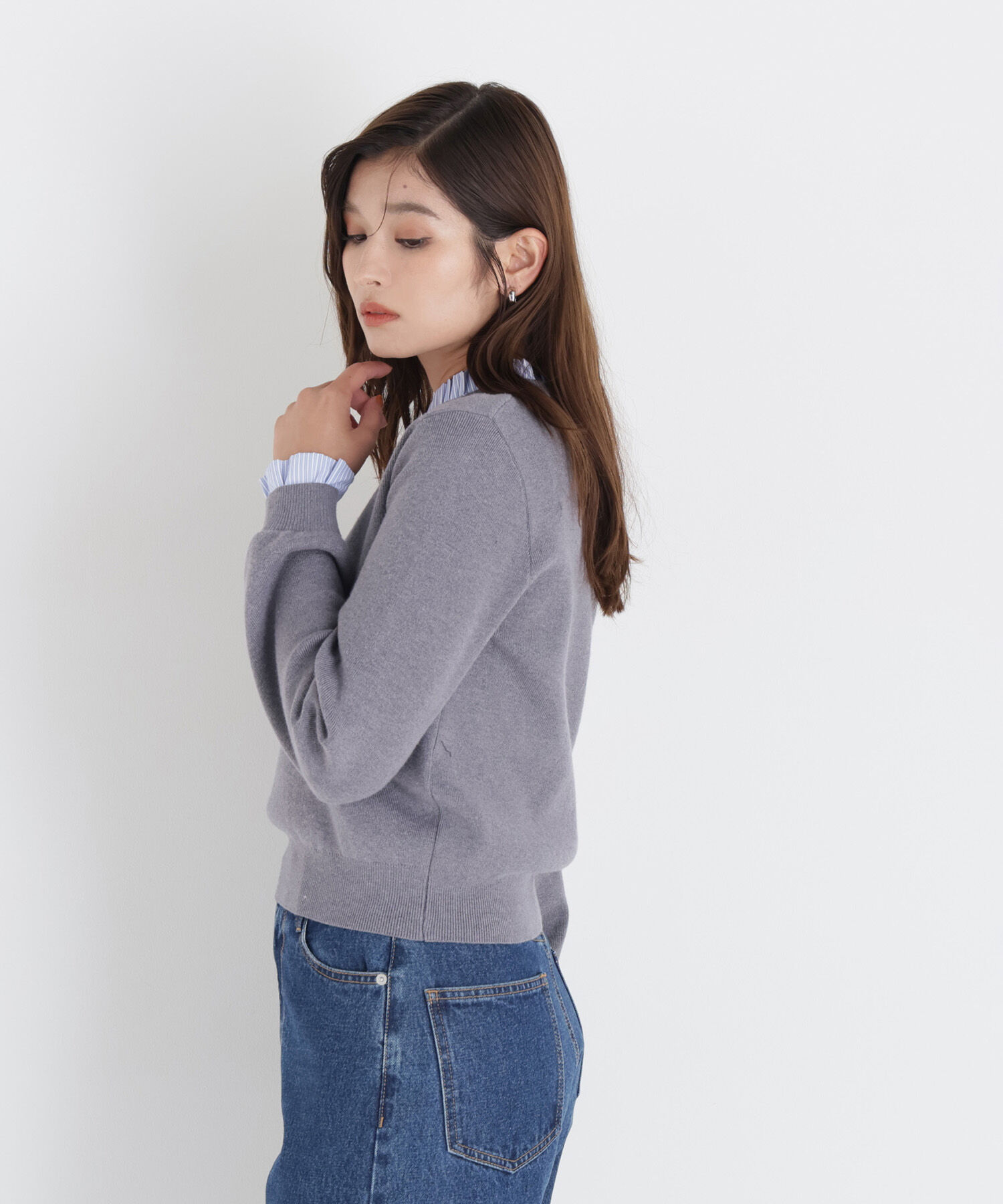  「ストライプフリルネックニット 26AW」|ニット・セーター|