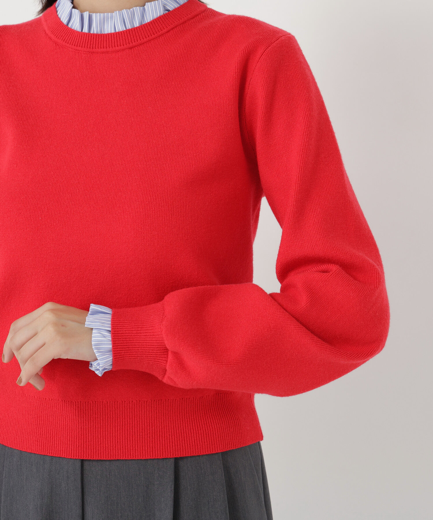  「ストライプフリルネックニット 26AW」|ニット・セーター|