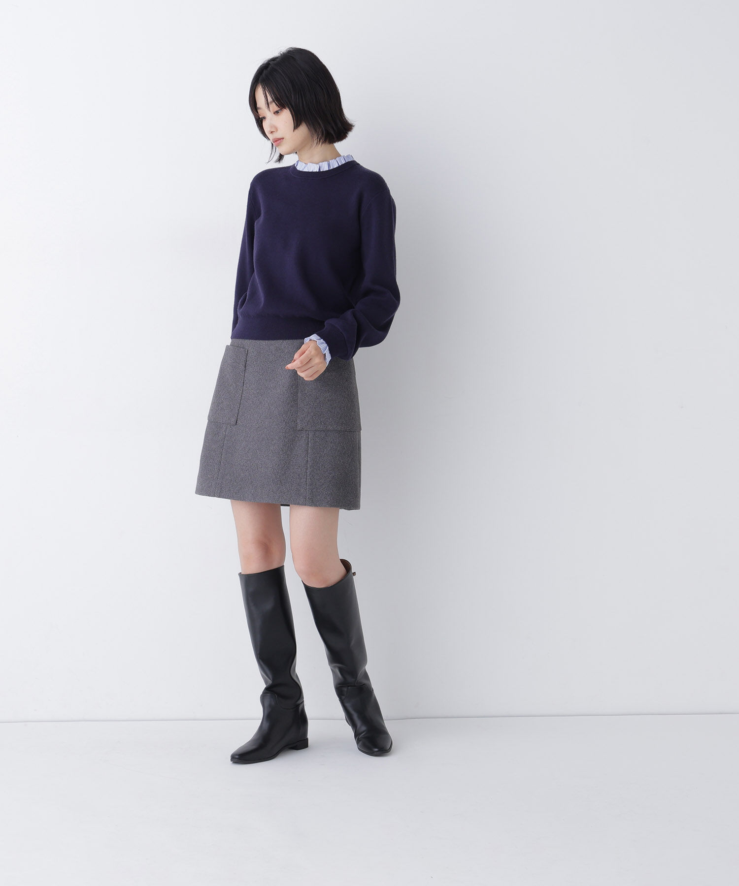  「ストライプフリルネックニット 26AW」|ニット・セーター|