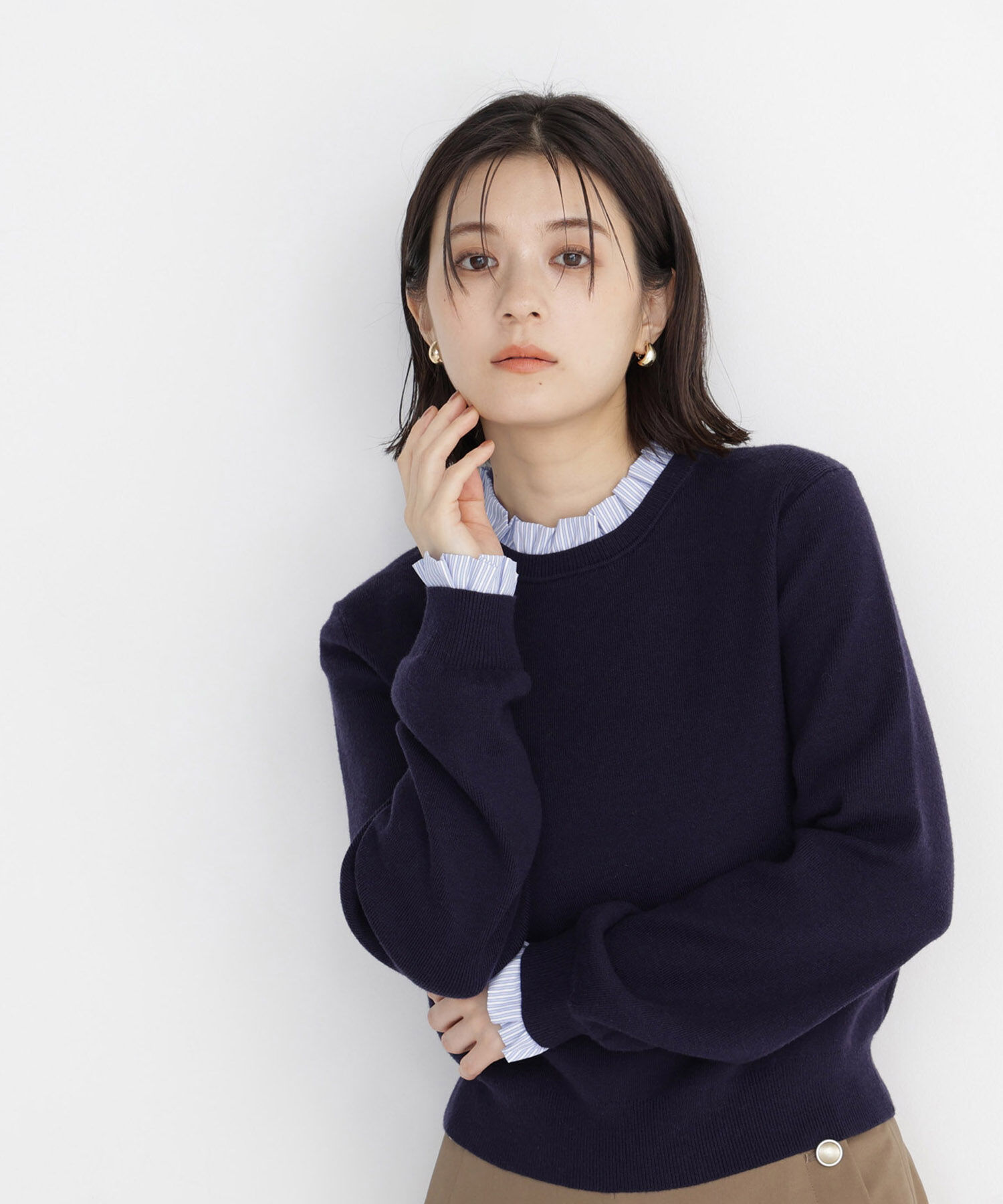  「ストライプフリルネックニット 26AW」|ニット・セーター|