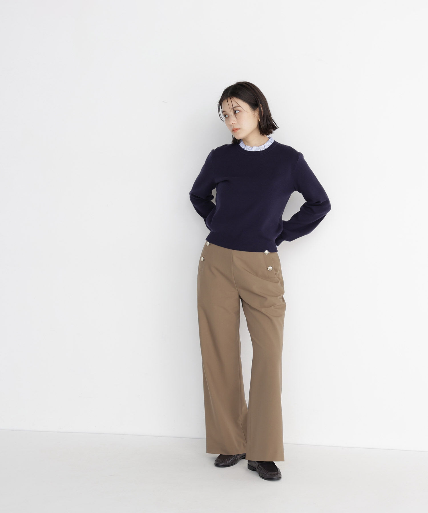  「ストライプフリルネックニット 26AW」|ニット・セーター|