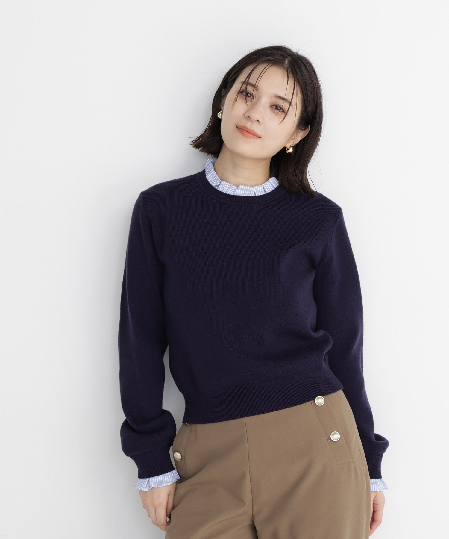  「ストライプフリルネックニット 26AW」|ニット・セーター|