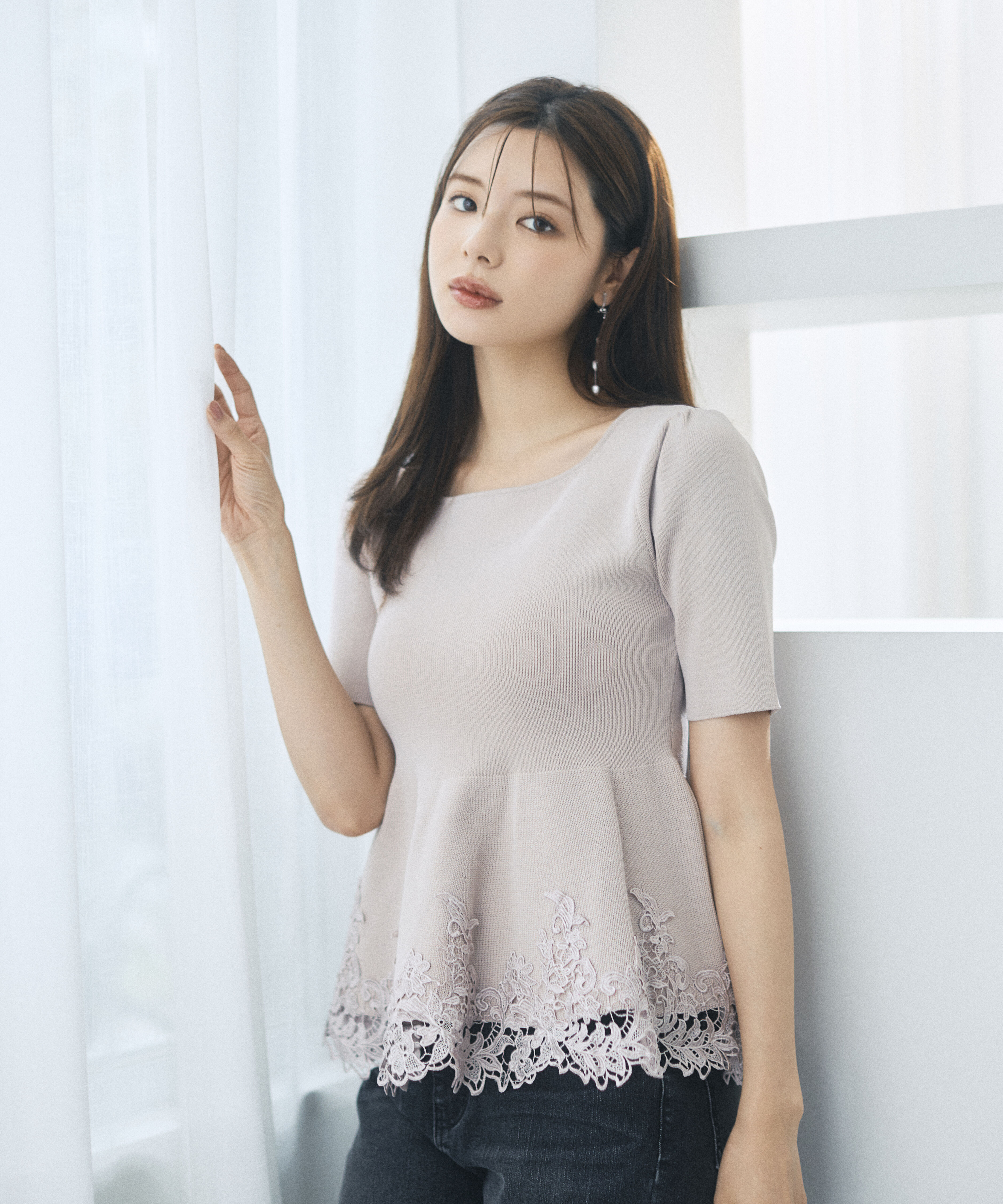 PROPORTION BODY DRESSING「レーストリムペプラムニット 26AW」|ニット・セーター|ピンク