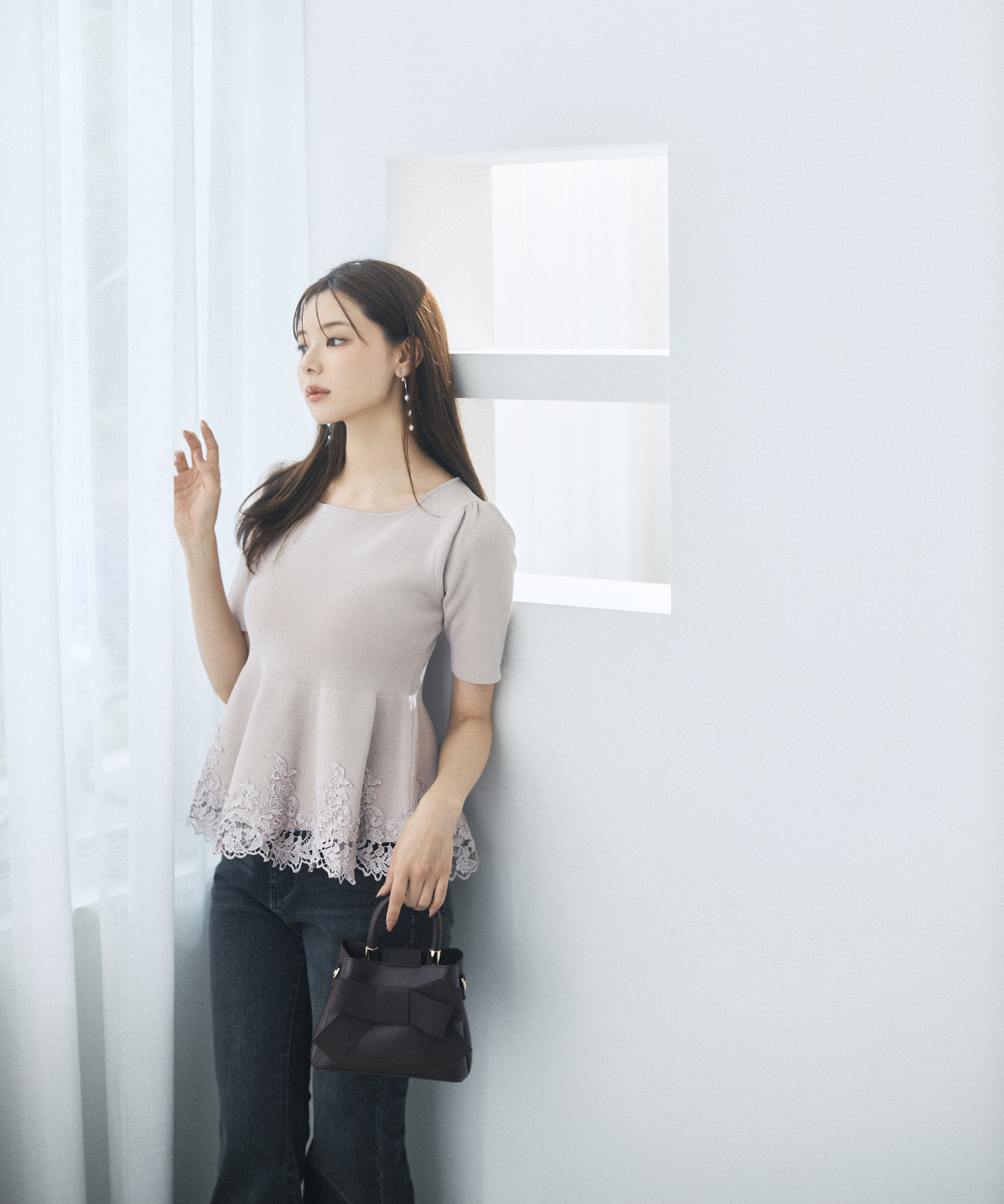 PROPORTION BODY DRESSING「レーストリムペプラムニット 26AW」|ニット・セーター|