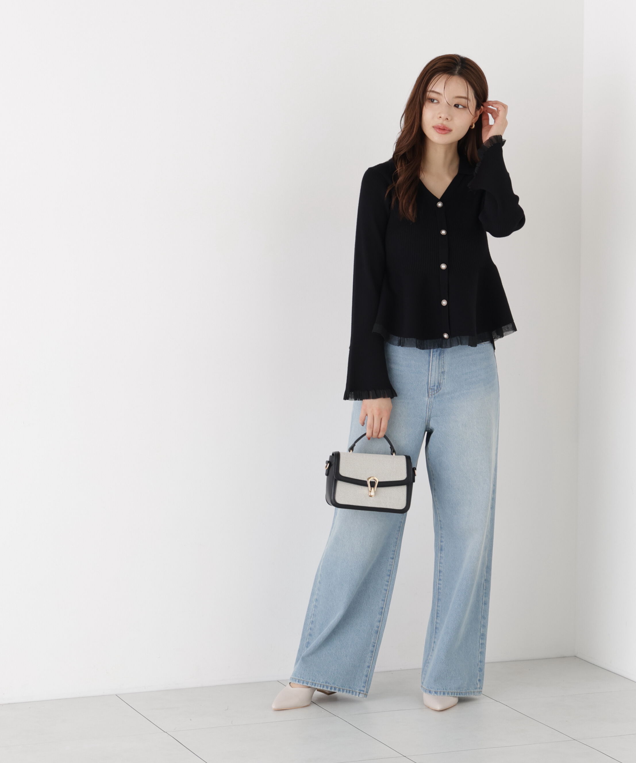 PROPORTION BODY DRESSING「シアー切り替えペプラムニット 26AW」|ニット・セーター|