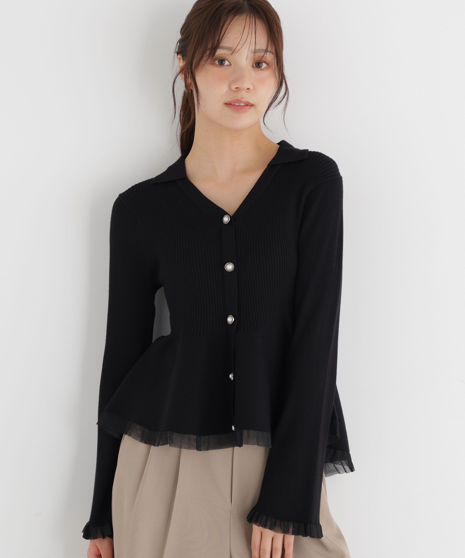 PROPORTION BODY DRESSING「シアー切り替えペプラムニット 26AW」|ニット・セーター|