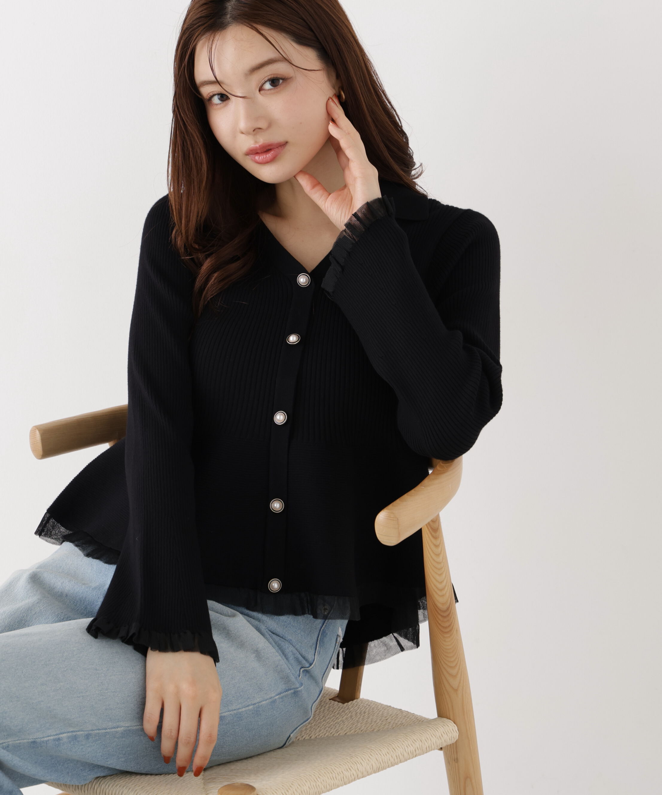 PROPORTION BODY DRESSING「シアー切り替えペプラムニット 26AW」|ニット・セーター|