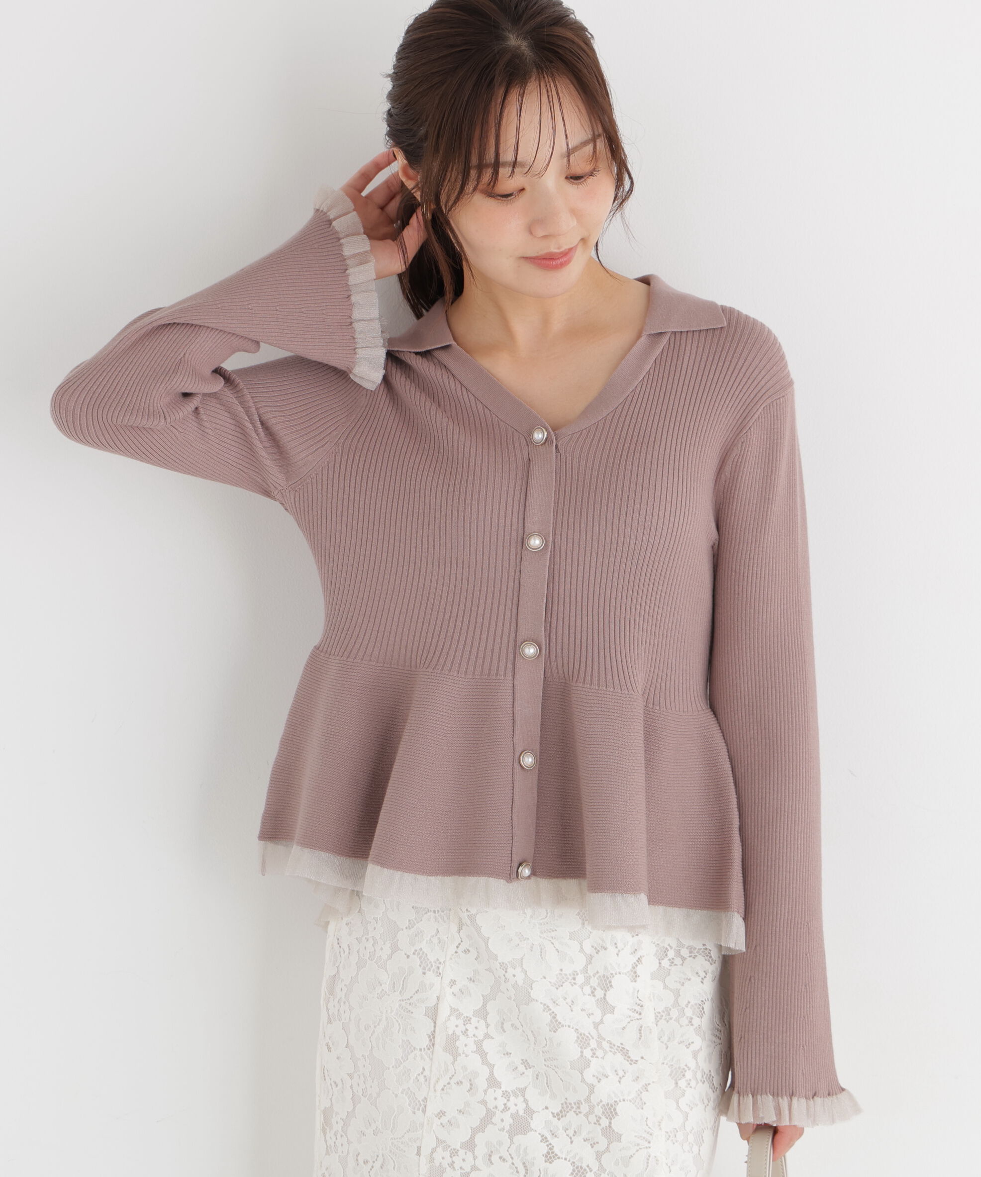 PROPORTION BODY DRESSING「シアー切り替えペプラムニット 26AW」|ニット・セーター|
