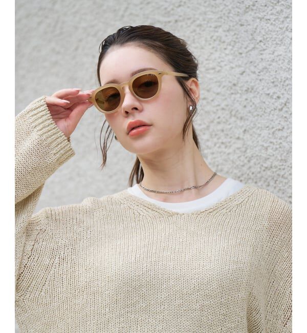  「【WEB限定】SUNCUTGlasses/UV100%CUT ウェリントン型サングラス | カラーレンズ 太縁 紫外線対策 UVカット」|サングラス|ベージュ1