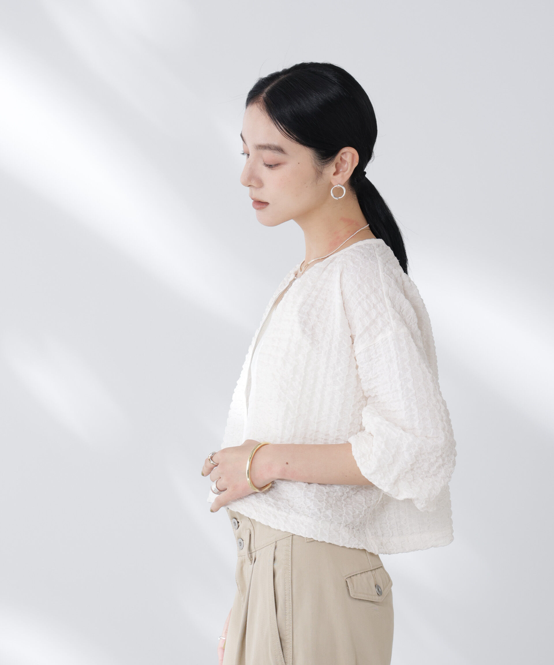 NANO universe「フクレシャーリングzipカーディガン」|Tシャツ・カットソー|