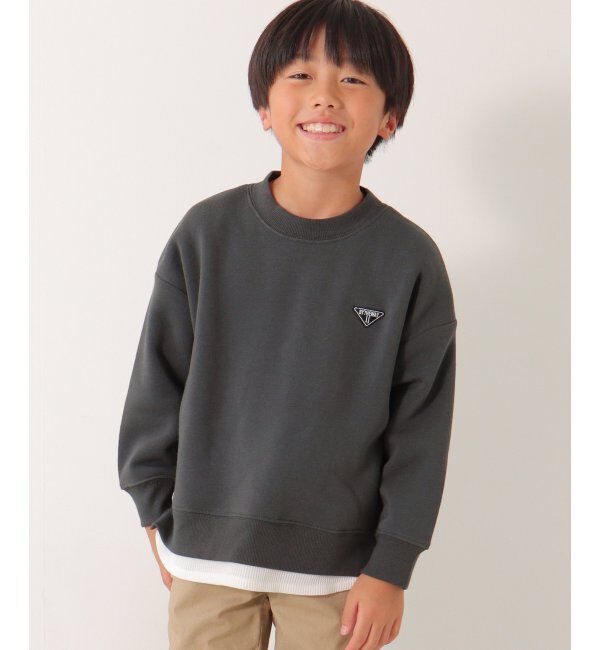 ikka kids「裏起毛裾レイヤードワッペントレーナー（120~160cm）」|Tシャツ・カットソー|チャコール