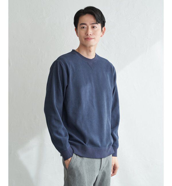 ikka「モールワッフルクルーネック」|パーカー|ネイビーブルー