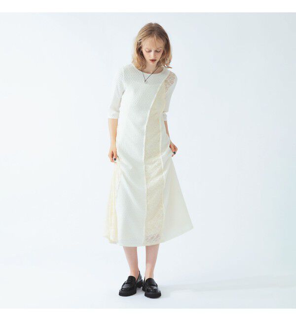 Ray BEAMS 「レース キリカエ ジャカード ワンピース」|ワンピース|IVORY