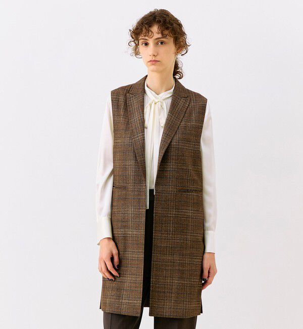 TOMORROWLAND collection「SILK AIR GLEN CHECK ロングジレ」|ベスト・ジレ|