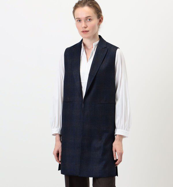 TOMORROWLAND collection「SILK AIR GLEN CHECK ロングジレ」|ベスト・ジレ|