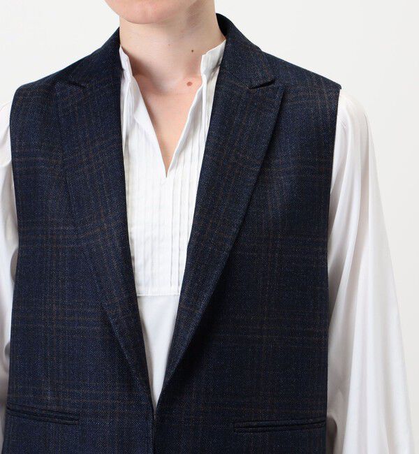 TOMORROWLAND collection「SILK AIR GLEN CHECK ロングジレ」|ベスト・ジレ|