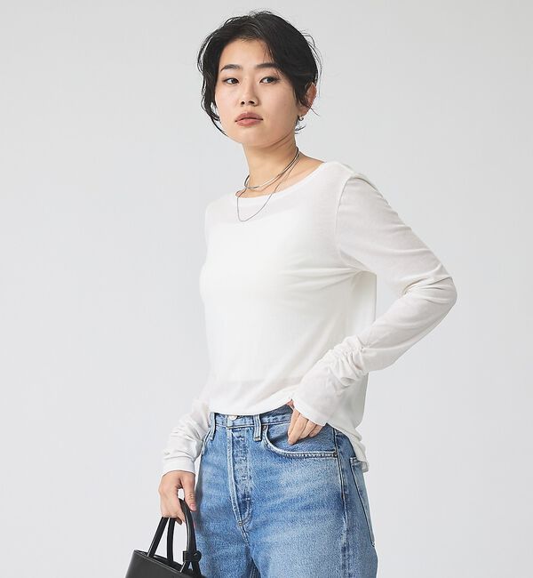 Rouge vif「前後2wayシャーリングスリーブプルオーバー/ロングスリーブTシャツ」|Tシャツ・カットソー|