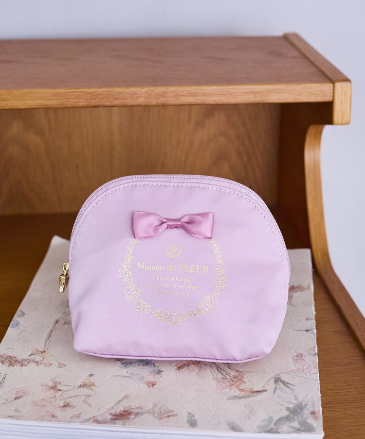 Maison de FLEUR「サテンリボンラウンドポーチ」|ポーチ|ダークピンク