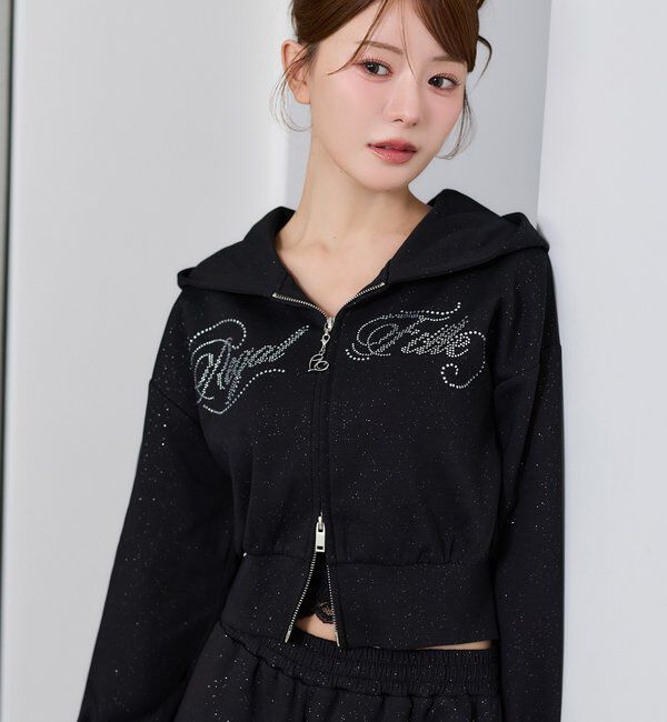  「【セットアップ可能】キラキラビジューロゴパーカー」|プルオーバー|