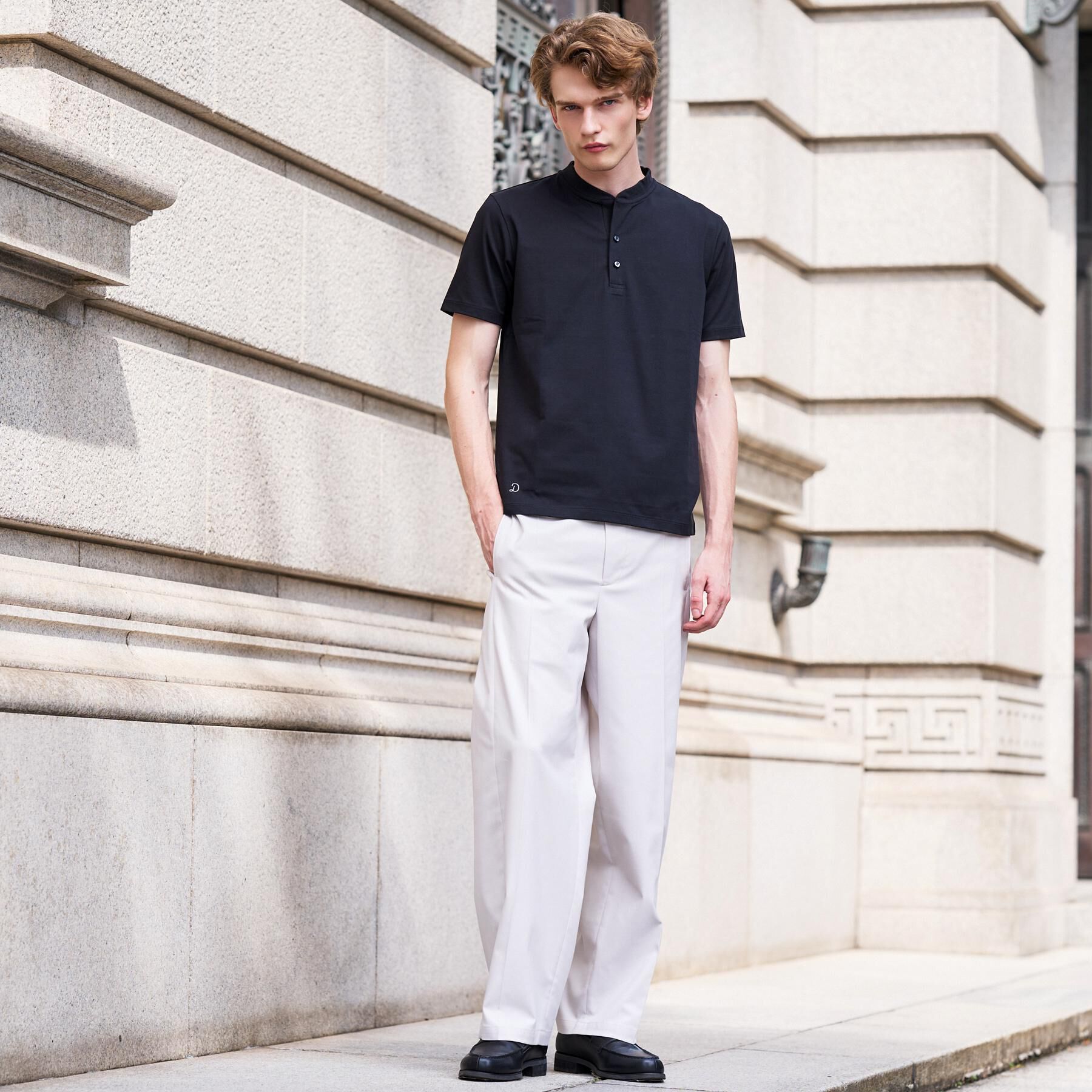 DRESSTERIOR「【接触冷感/抗菌防臭/UVカット】クールクリーンドライコットン ヘンリーネックカットソー」|Tシャツ・カットソー|