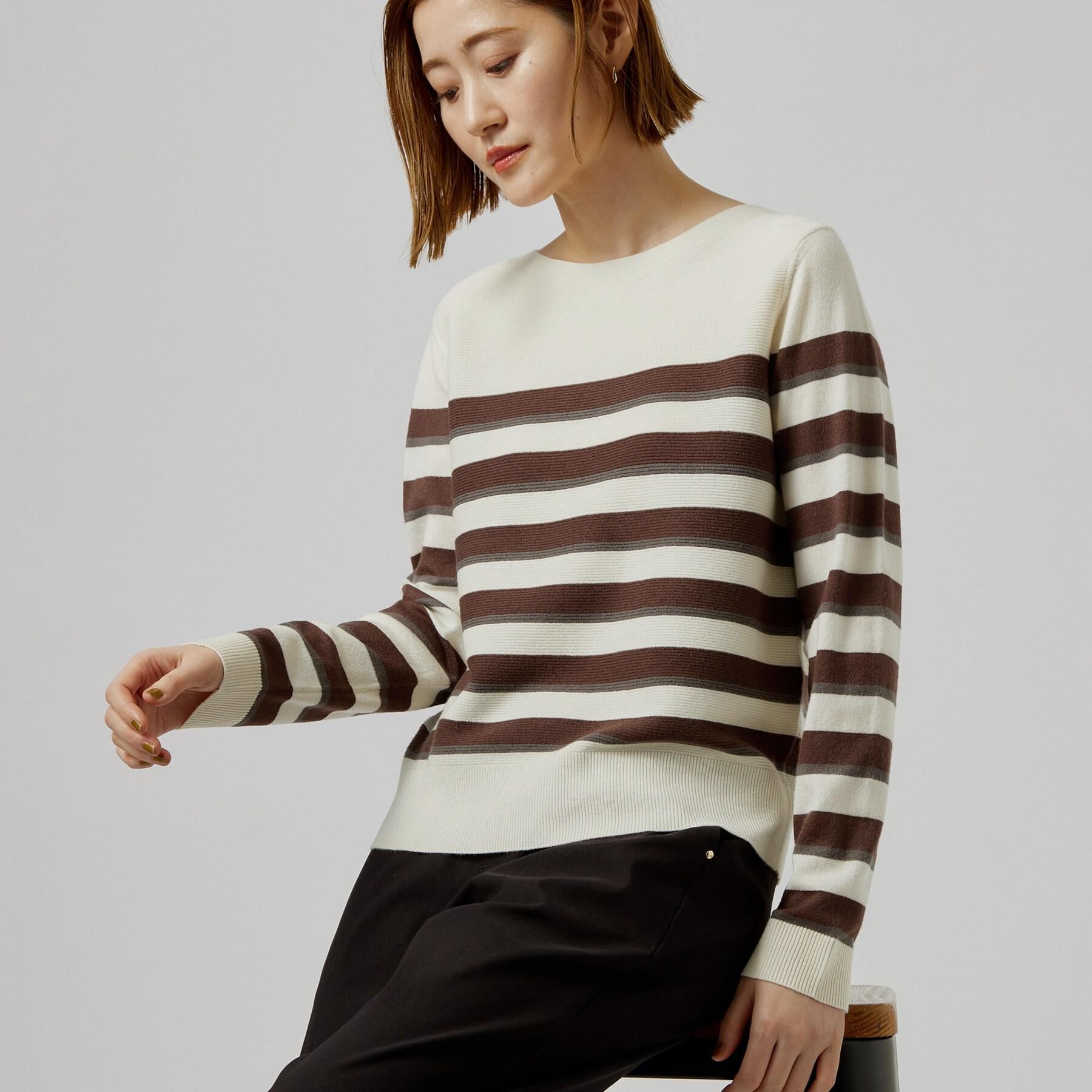 grove「【毛玉軽減・洗濯機OK】キレイが続く ガーターボートネックニット」|ニット・セーター|