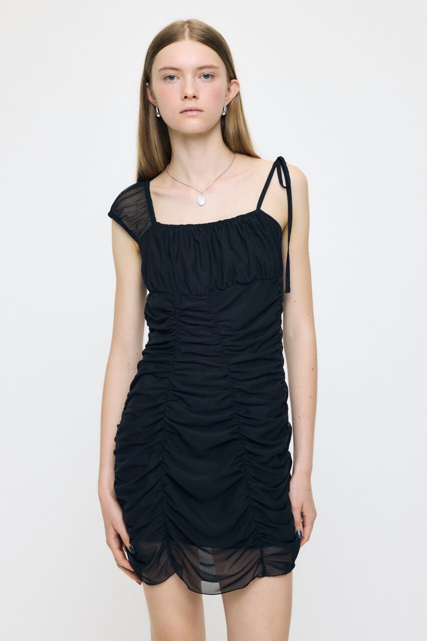 MOUSSY「ASYMMETRY GATHER MINI ドレス」|ワンピース|BLK