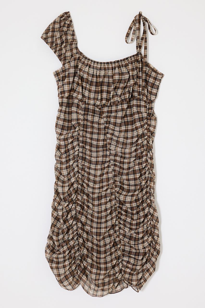 MOUSSY「ASYMMETRY GATHER MINI ドレス」|ワンピース|柄BRN5