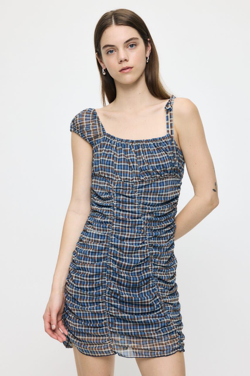 MOUSSY「ASYMMETRY GATHER MINI ドレス」|ワンピース|柄BLU5
