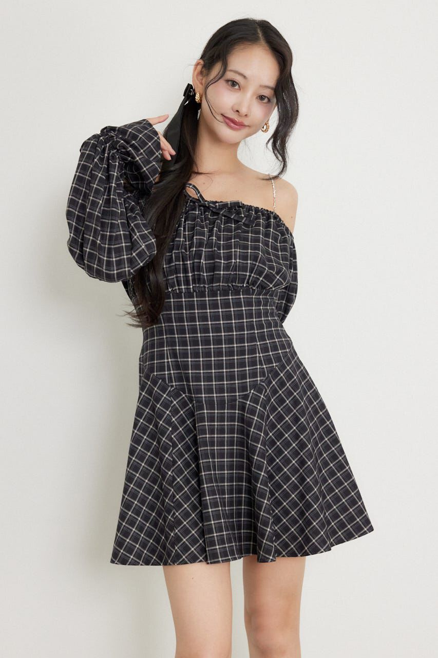 rienda「オフショルチェックミニワンピース」|ワンピース|