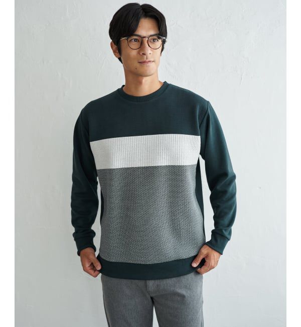 ikka「ブロックス フクレジャカードクルーネックプルオーバー」|パーカー|グリーン