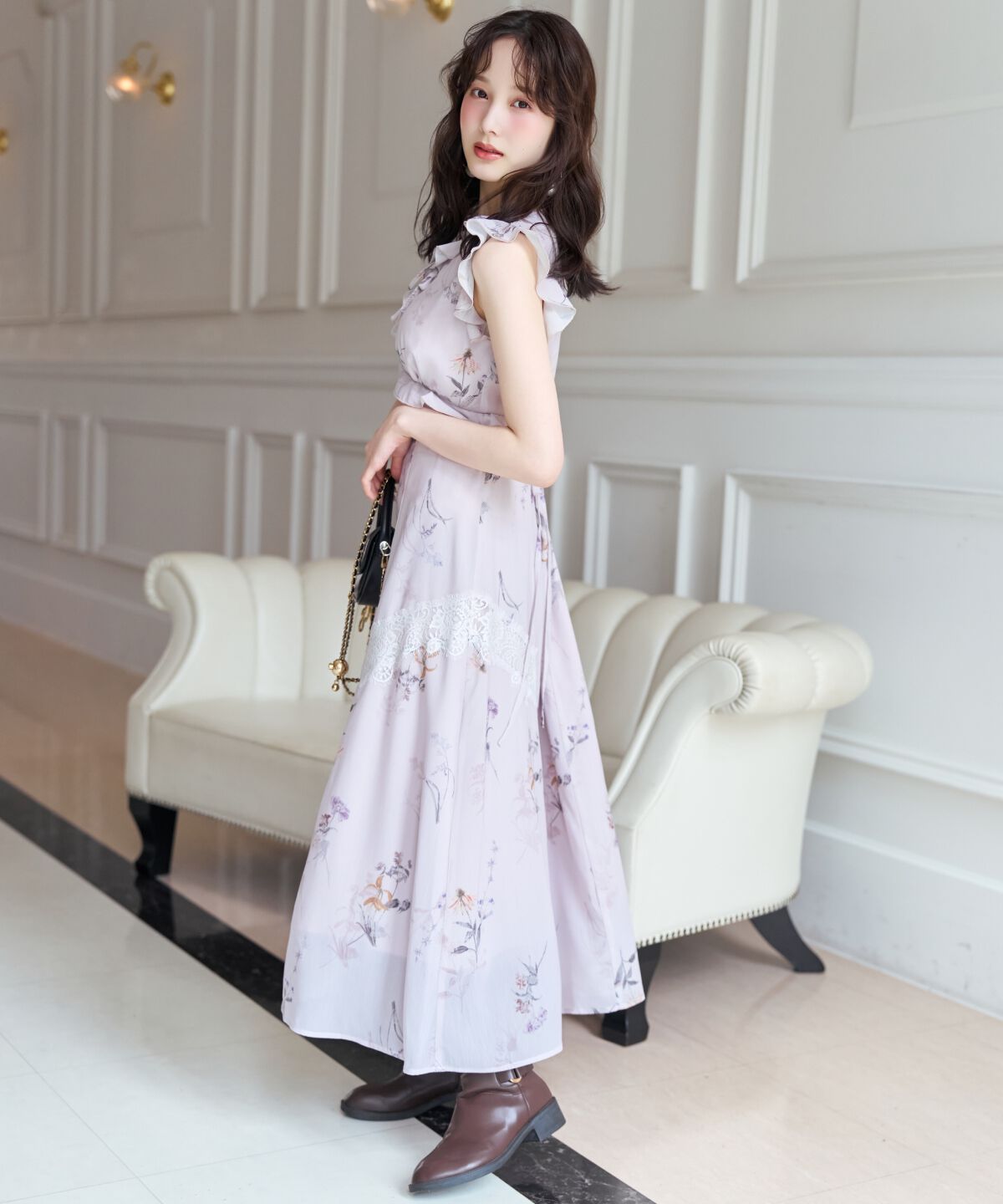 WILLSELECTION「フローラルプリントアイラッシュレースワンピース」|ワンピース|