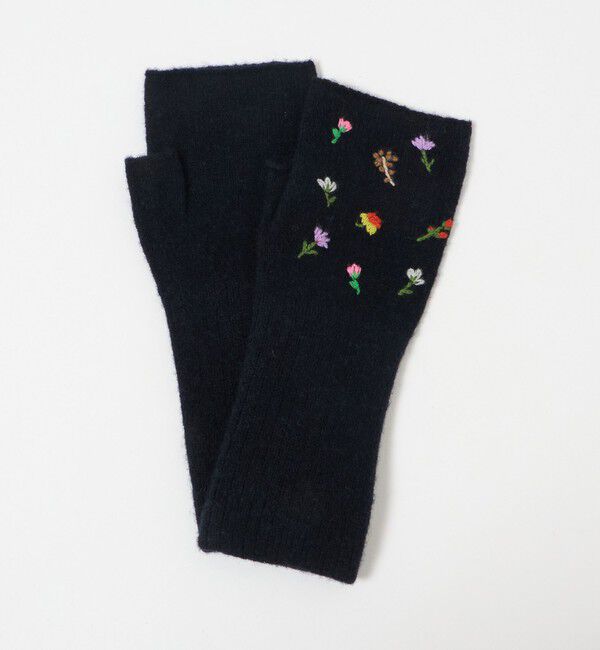 UNITED ARROWS「フラワーエンブロイダリー フィンガーレス グローブ」|手袋|BLACK